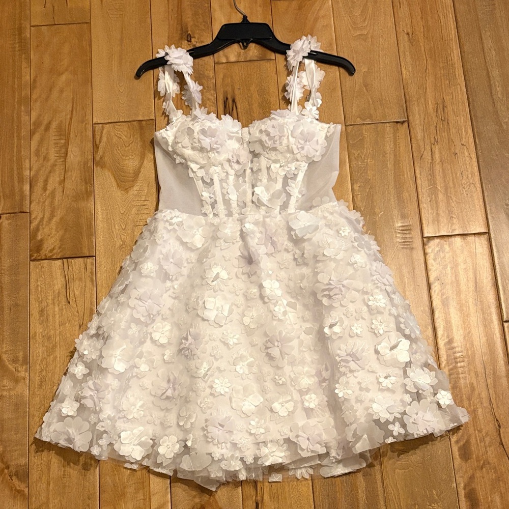 White Floral Appliqué Bridal Party Dress